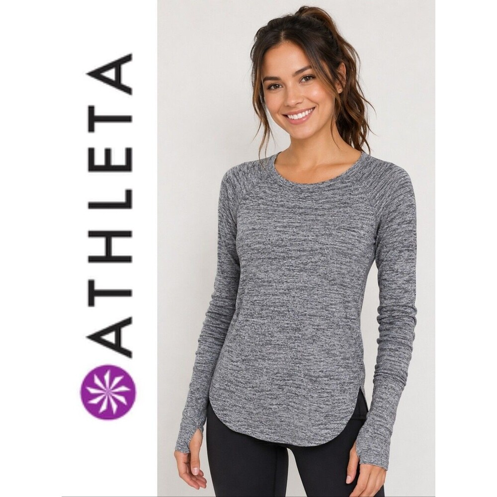 Athleta Gray Space Dye Long Sleeve Thumbholes Modal Blend Performance Top XXS